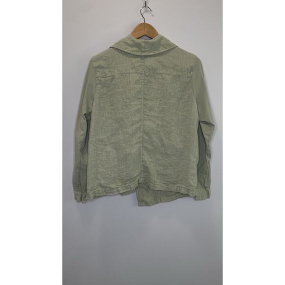 Flax Linen Asymmetric Jacket Top Medium Green Lagenlook Minimalist Artsy Beachy - Picture 7 of 14